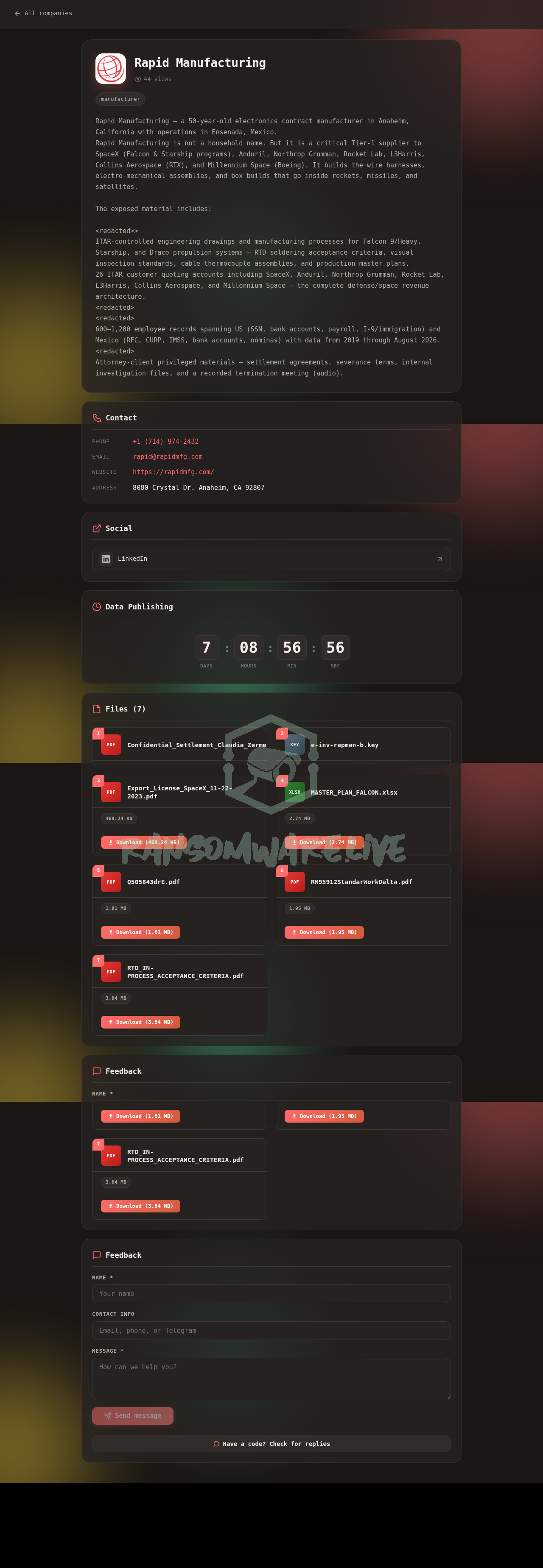 🏴‍☠️ Aurora has just published a new victim : Rapid Manufacturing